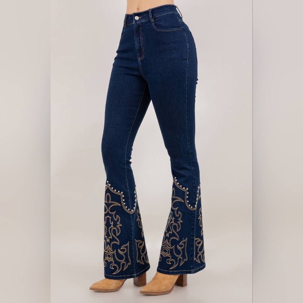 NEW WESTERN DARK WASH DENIUM JEANS EMROIDERED BOOT STITCH